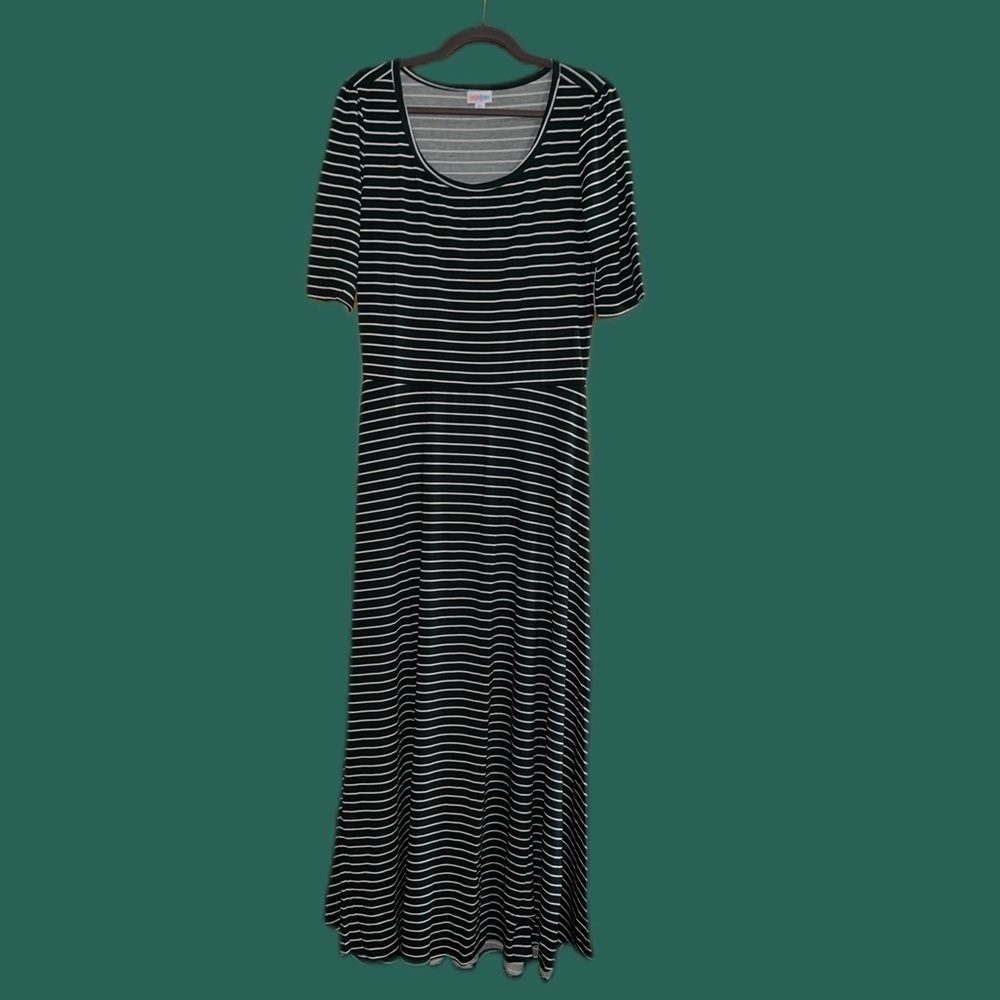 LuLaRoe Ana Maxi Dress Dark Green and White Stripes Size XL
